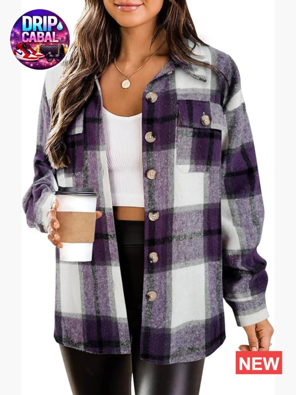 Womens Flannel Plaid Shacket Jacket Button Down Long Sleeve Cropped Fashion Coat